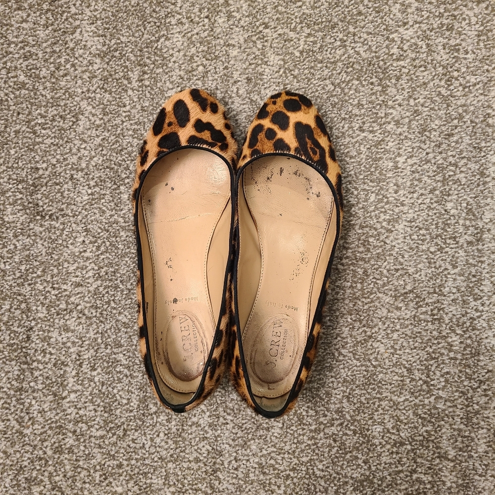 𝅺J Crew Collection Janey Flats Loafers Calf Hair Leopard Gold Heel